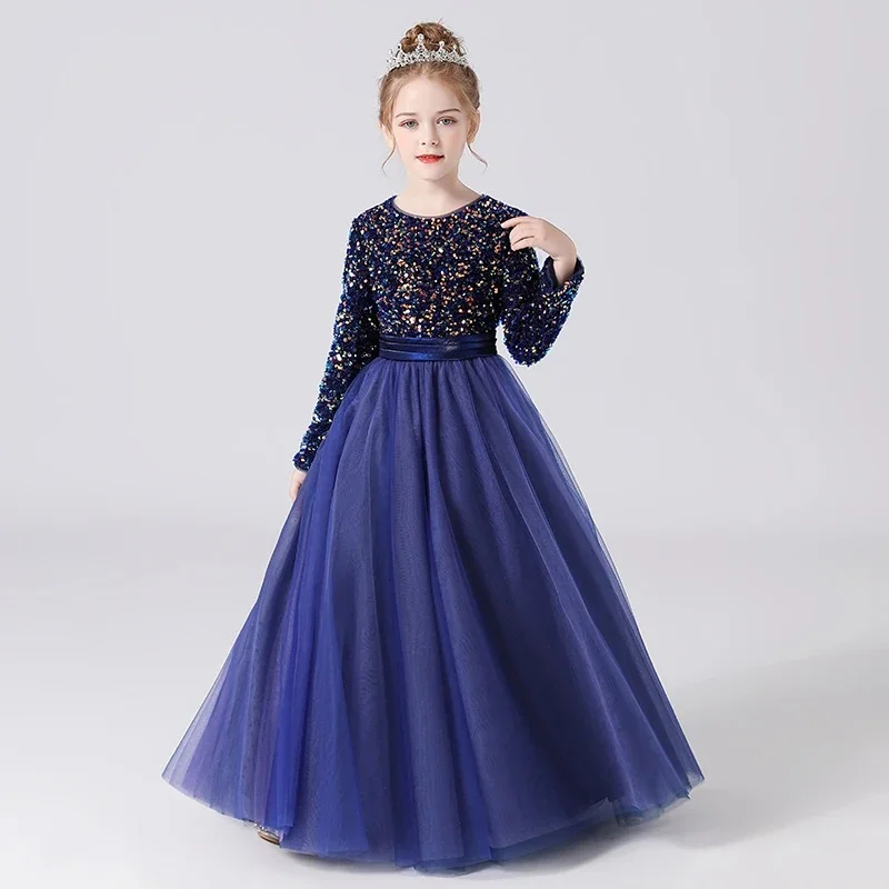 Long blue 2024 dress with flowers