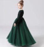 Long sleeve sequin flower girl dress-hunter-green (3)