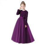 Long sleeve sequin flower girl dress-purple