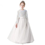 Long sleeve sequin flower girl dress-white 1