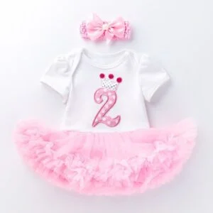 Short sleeve pink second birthday dress