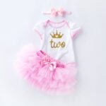 White and pink girls 2nd birthday tutu outfit set