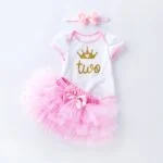 White and pink girls 2nd birthday tutu outfit set