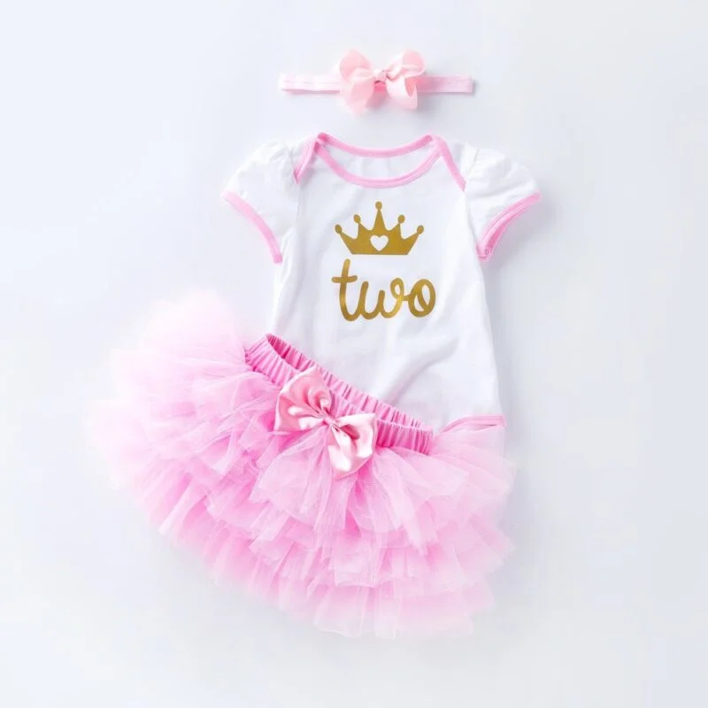 White and pink girls 2nd birthday tutu outfit set