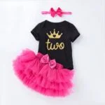 black and pink girls 2nd birthday tutu outfit set