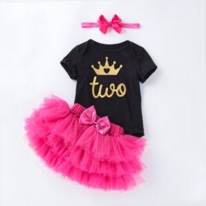 black and pink girls 2nd birthday tutu outfit set