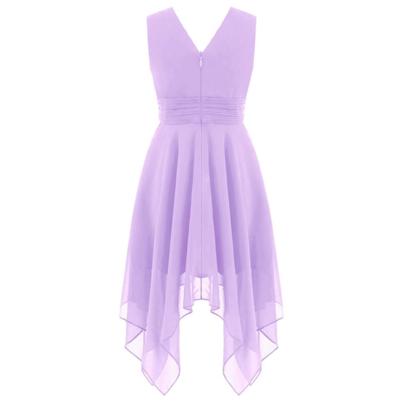 Pleated v-neck girls cocktail dress -lavender-purple (1)