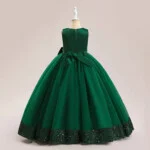 Long tulle girl occasion dress - dark-green (1)