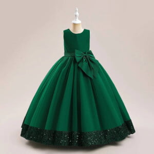 Long tulle girl occasion dress - dark-green (2)