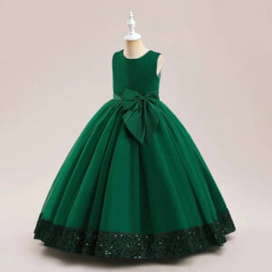 Long tulle girl occasion dress - dark-green (3)