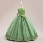 Long tulle girl occasion dress - green (1)