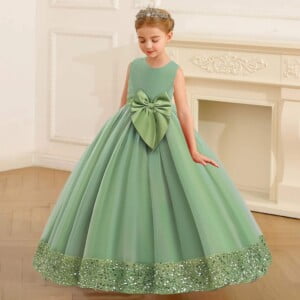 Long tulle girl occasion dress - green (2)