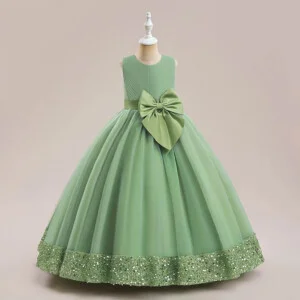 Long tulle girl occasion dress - green (3)