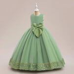 Long tulle girl occasion dress - green (4)