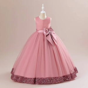 Long tulle girl occasion dress - pink (1)