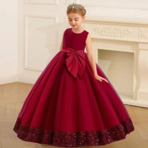 Long tulle girl occasion dress - red (1)