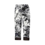 Black and white floral fleece leggings for girls with rose print, elasticated waist and warm turn-up cuffs