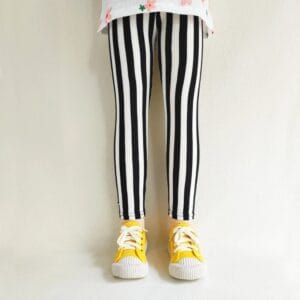 Black and White Stripe Winter Leggings for Girls (3)