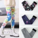 Girls colourful floral print fleece lined leggings styled with white ankle boots for winter
