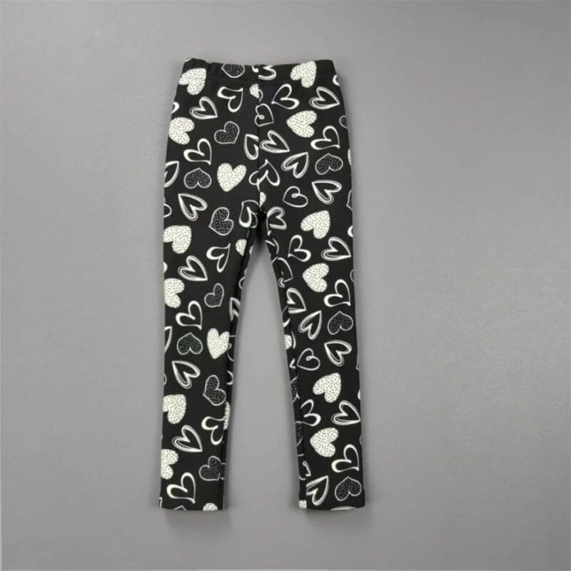 black and white Heart Print Fleece Leggings for Girls (2)