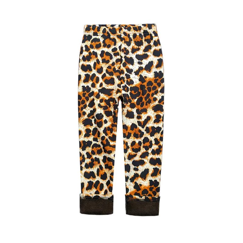 Classic brown, black and cream leopard print fleece leggings for girls with a warm fleece lined interior.