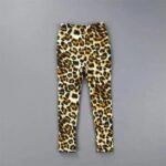 Classic brown and black leopard print leggings for girls with a fitted full length design.