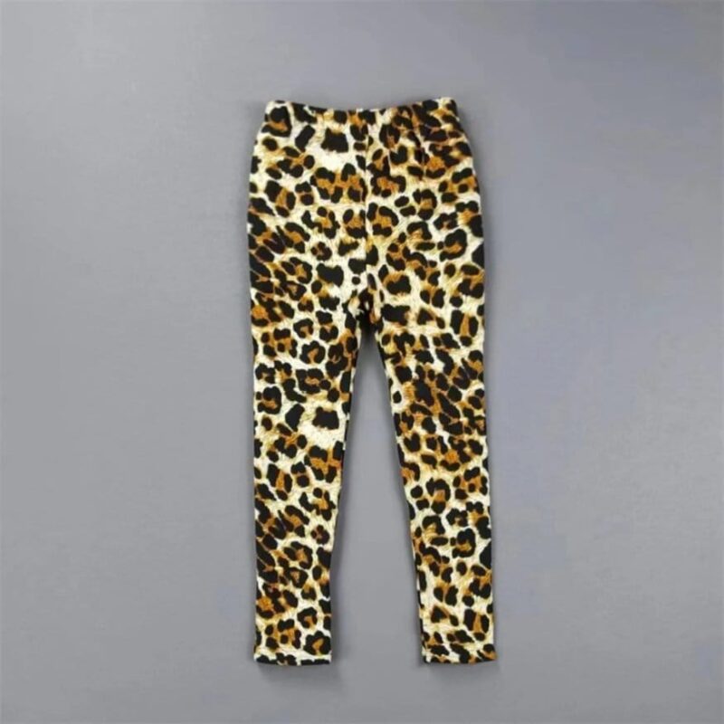 Classic brown and black leopard print leggings for girls with a fitted full length design.
