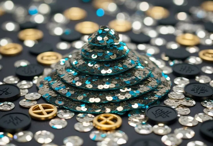 20 Facts About Sequins: Shimmering Secrets of Fashion History - Fabulous Bargains Galore A pile of shimmering sequins arranged in a pattern, with symbolic objects scattered around them