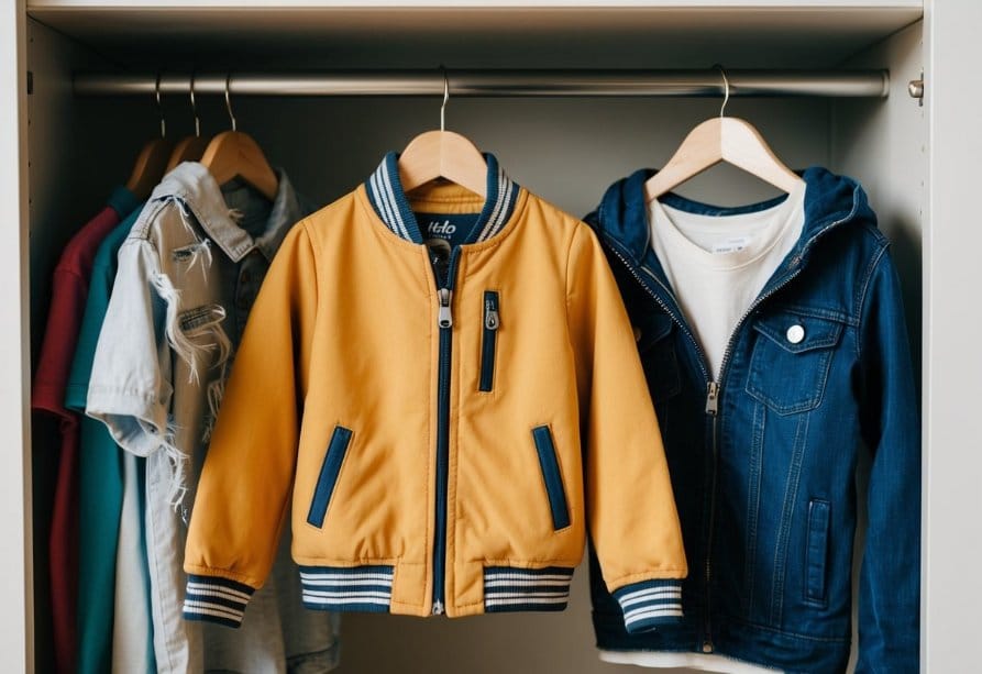 What is the difference between seasonal fashion and fast fashion in kids clothing? - Fabulous Bargains Galore A durable, well-made children's jacket hanging in a closet beside a flimsy, trendy shirt that is starting to unravel