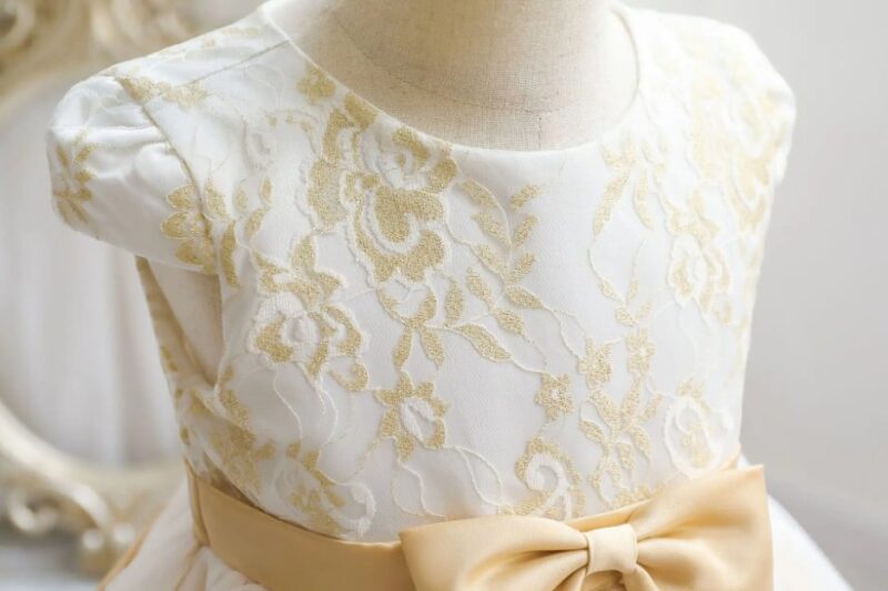 Champagne Lace & Tulle Flower Girl Dress (1)