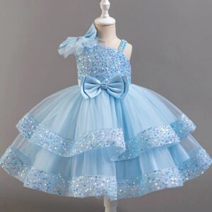 Asymmetric Sequin & Tulle Party Dress - blue (3)