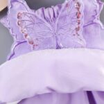 Enchanting Butterfly Fairy Dress with Attached Wings (4) Close-up of lilac girls fairy dress showing embroidered sequin butterfly wings and soft inner lining