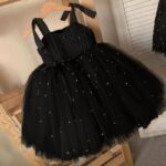 Pearl-Adorned Pleated Tulle Dress - black (1)