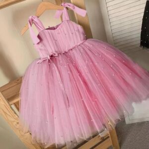 Pearl-Adorned Pleated Tulle Dress - pink (2)