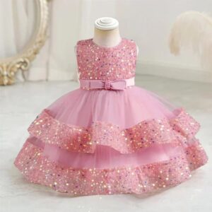 Sparkling Sequin & Tulle Party Dress for Little Girls - pink