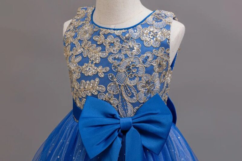 Blue Dazzling Gold Sequin Ball Gown for Special Occasions (4)