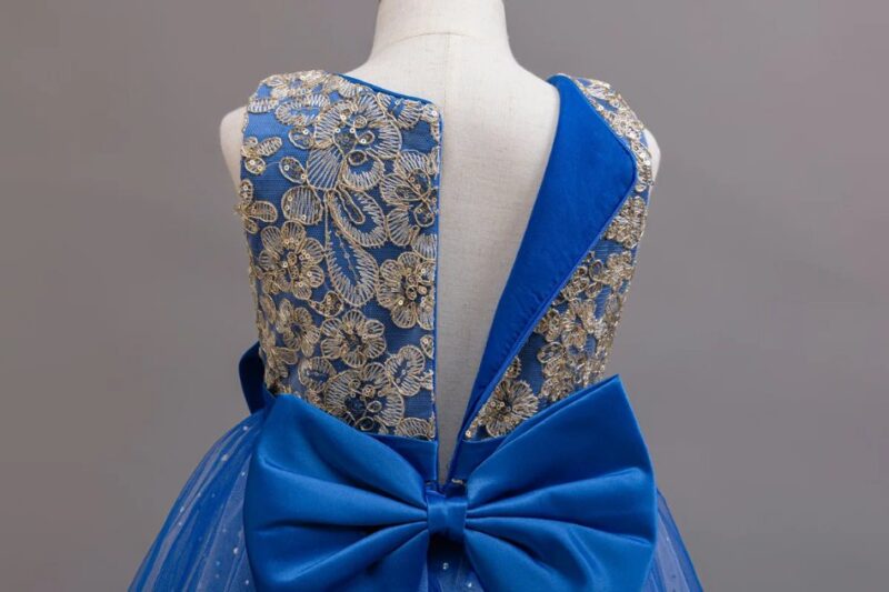 Blue Dazzling Gold Sequin Ball Gown for Special Occasions (5)