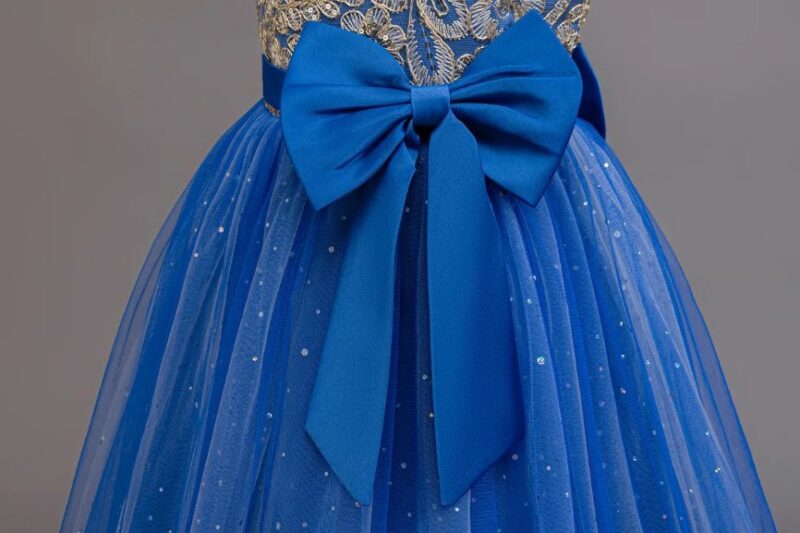 Blue Dazzling Gold Sequin Ball Gown for Special Occasions (6)