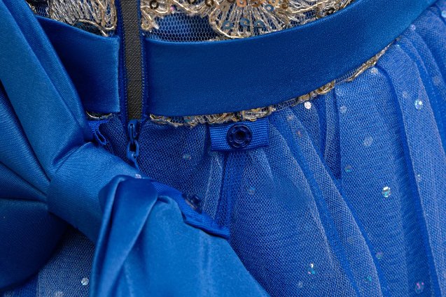 Blue Dazzling Gold Sequin Ball Gown for Special Occasions (7)