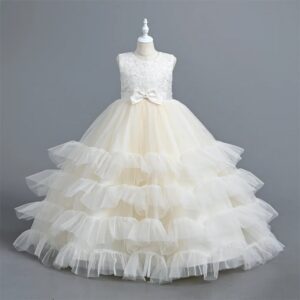 Champagne Enchanting Layered Ruffle Ball Gown for Little Princesses (1)