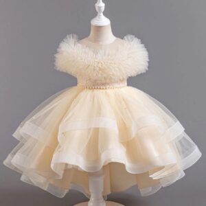 Champagne High-Low Tulle Dress with Unique Fluffy Detail 1 (2)