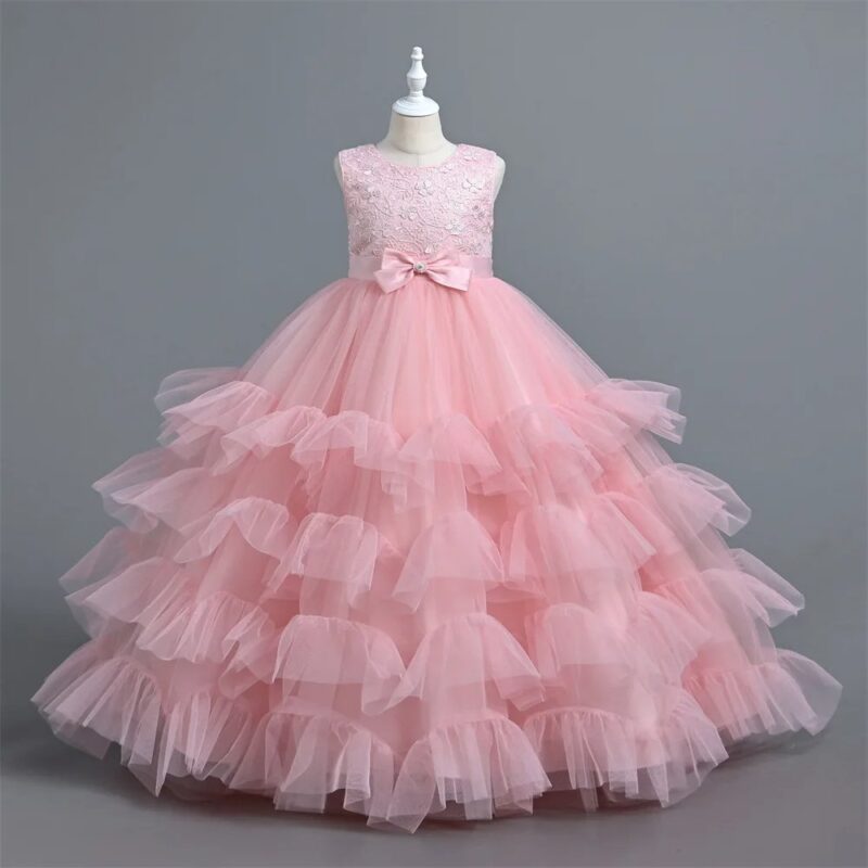 Pink Enchanting Layered Ruffle Ball Gown for Little Princesses (1)