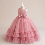 Pink Princess Ball Gown with Pearl-Adorned Bow (2)