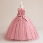Pink Princess Ball Gown with Pearl-Adorned Bow (3)