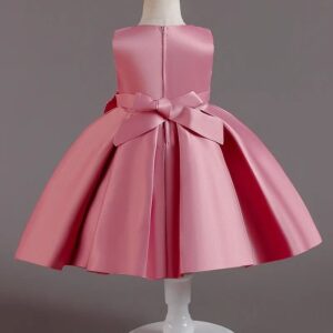 Pink Sequin & Pleated Satin Baby Dress with Pearl Bow (3)