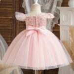 Pink Trendy Asymmetric Sequin Party Dress with Dual Bows (1)