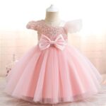 Pink Trendy Asymmetric Sequin Party Dress with Dual Bows (3)