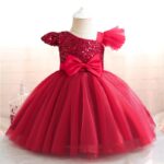 Red Trendy Asymmetric Sequin Party Dress with Dual Bows (2)