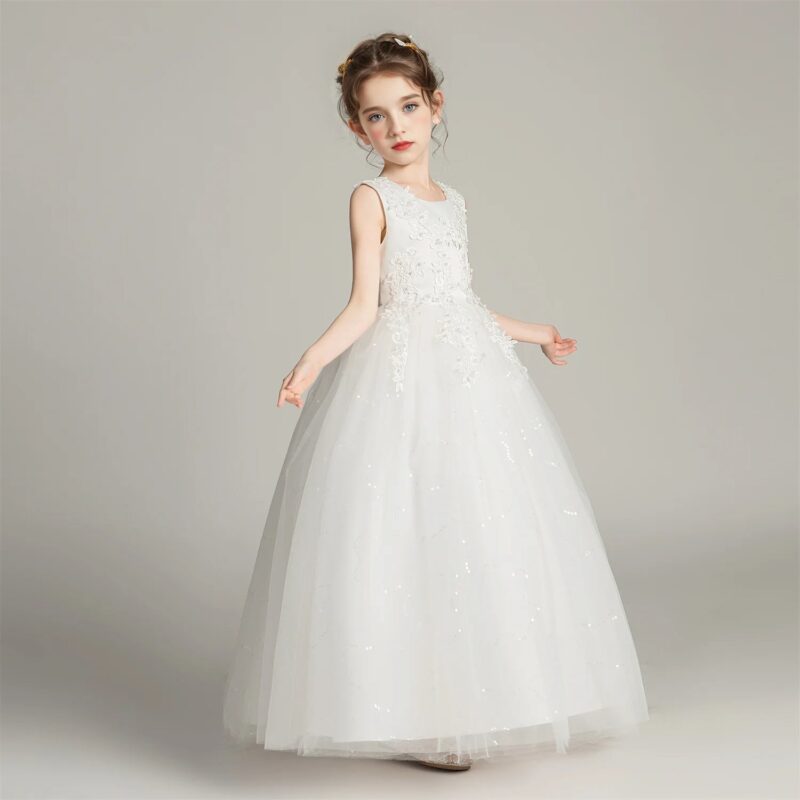 White Embroidered Lace & Tulle Ball Gown for Special Occasions (3)