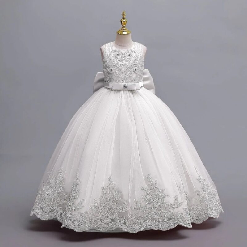 White Lace & Tulle Ball Gown with Keyhole Back